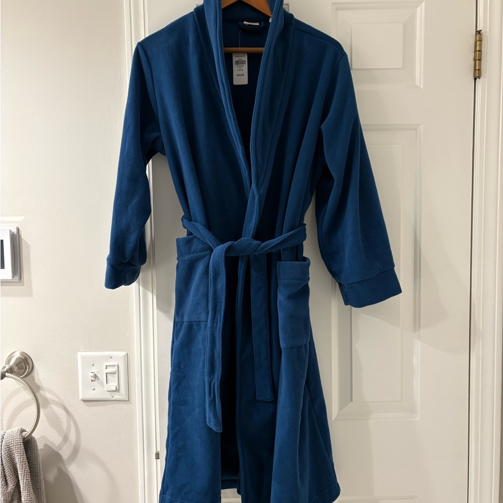 LL Bean Kids Fleece Robe, Size Large 14-16, Blue, New With Tags